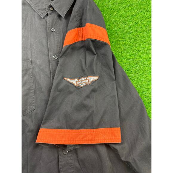 Harley Davidson Button Up Shirt Mens 4XL Black Orange Short Sleeve Genuine Logo - Picture 4 of 8